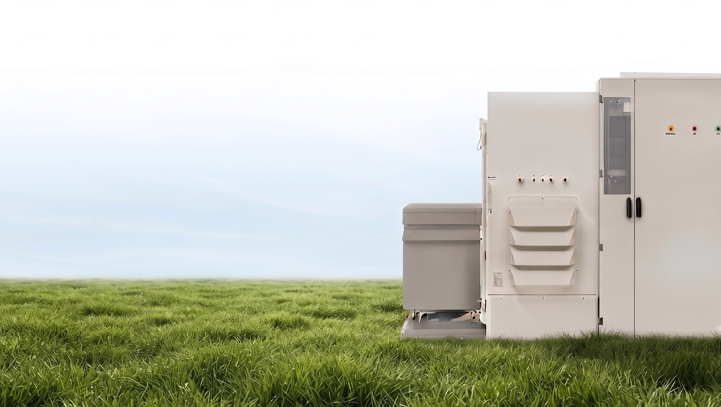 Battery Energy Storage System Cabinets with Green Grass and Sky